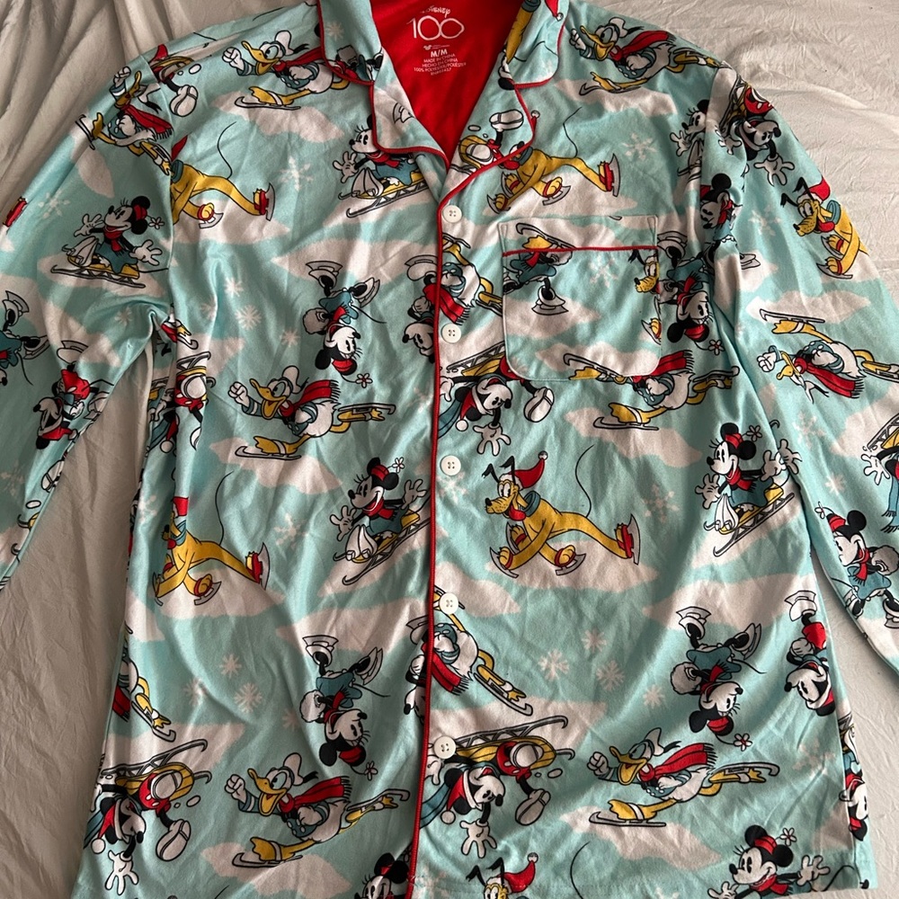 Disney 100 Pajama Top with Mickey and Friends - Light Blue and Red